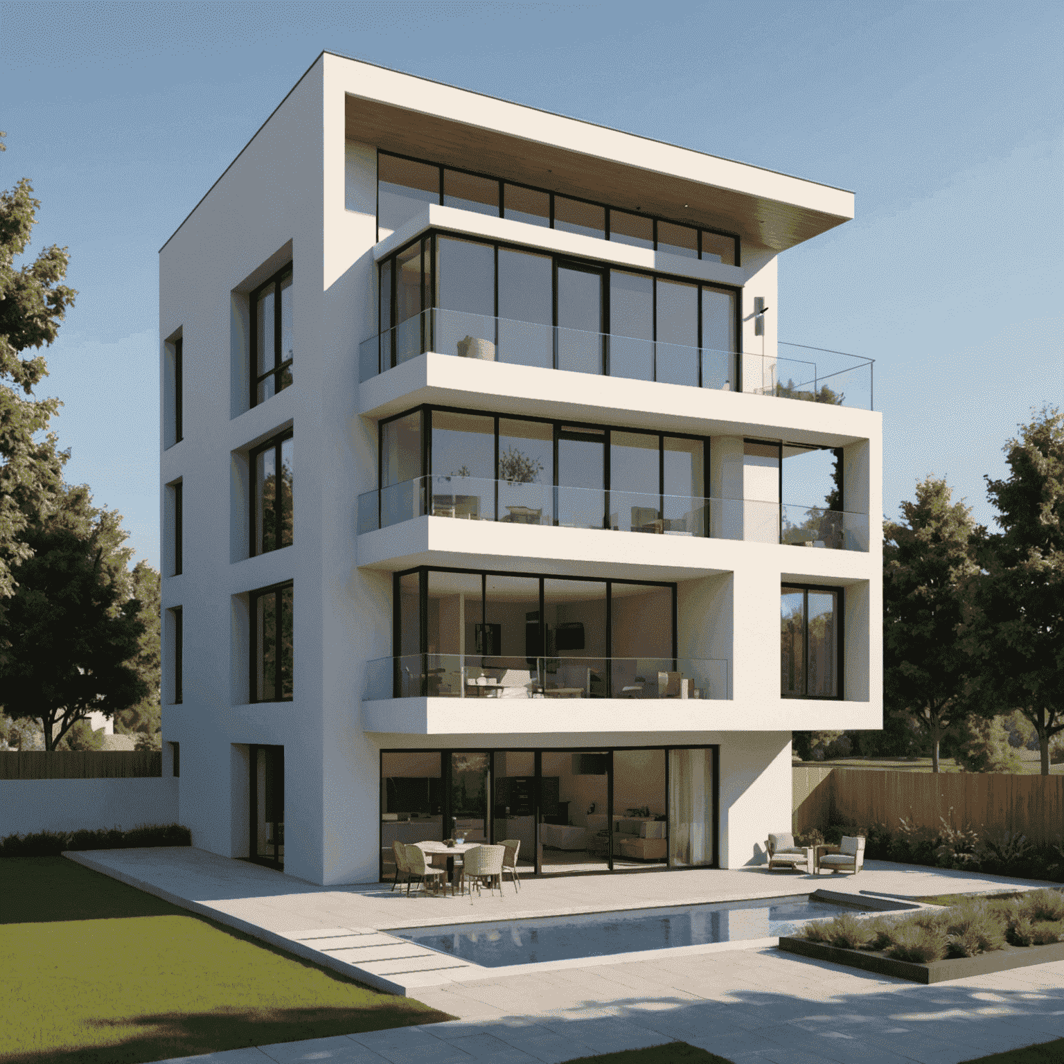 Simple architectural 3D model of a modern house created in SketchUp showing the interface and basic modeling tools for beginners