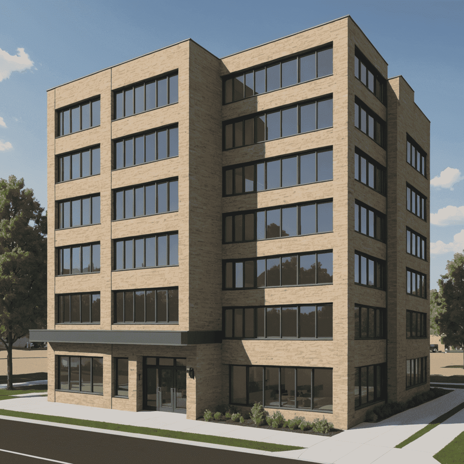 Screenshot of a SketchUp interface showing a 3D model of a building with organized layers panel visible, demonstrating proper model organization.