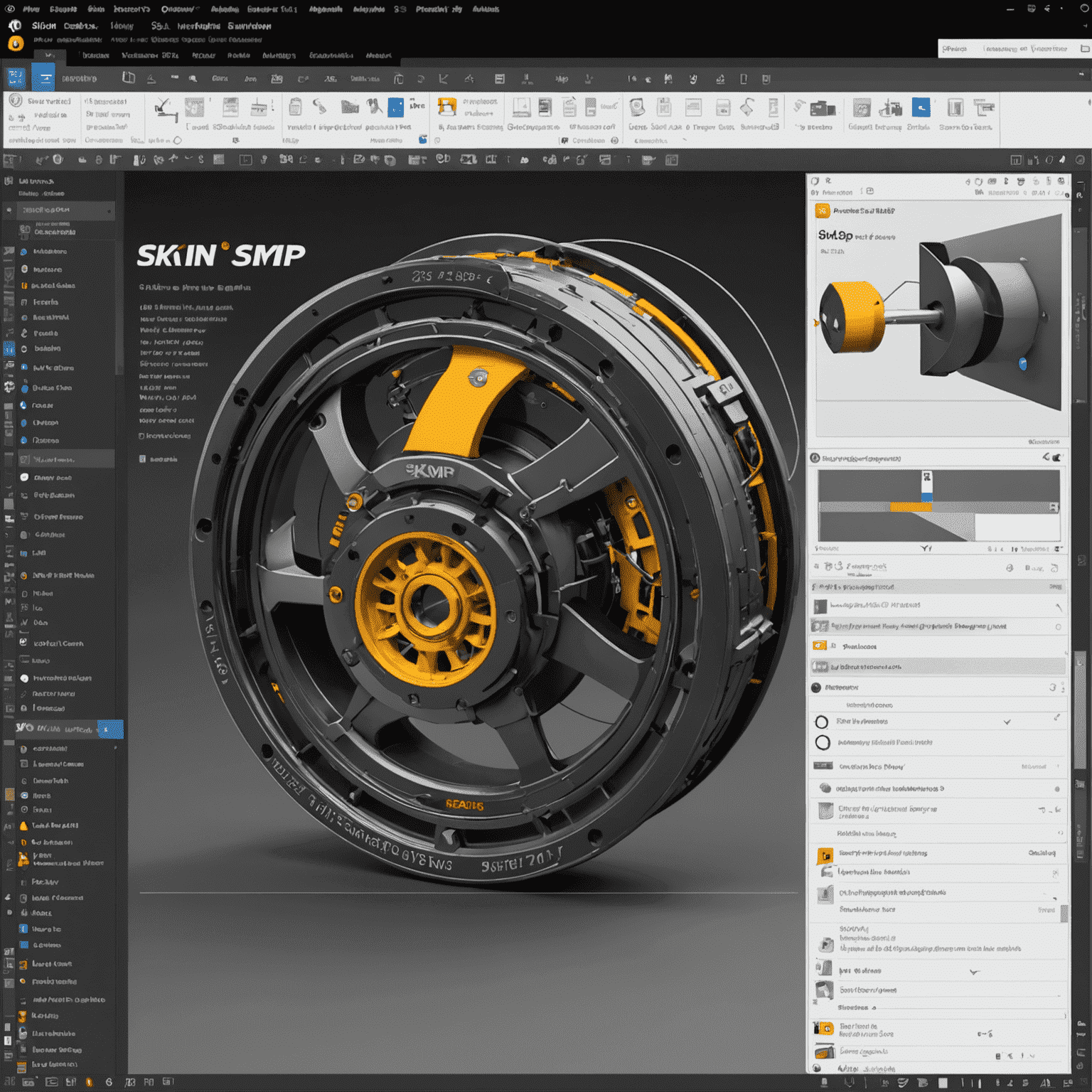 Screenshot of the Skimp plugin interface showing optimization tools and a complex 3D model being simplified