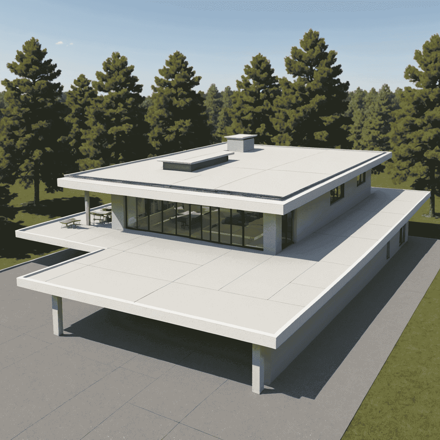 Example of a flat roof being created in SketchUp, showing the Push/Pull tool extruding a rectangle to create a simple flat roof structure with proper thickness.