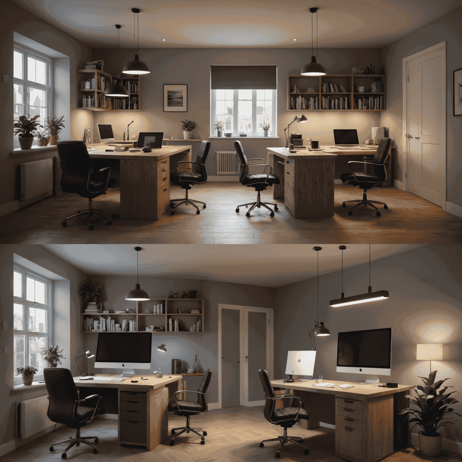 Split-screen comparison showing a 3D model with different lighting setups: basic lighting on the left, advanced HDRI lighting with proper shadows on the right, demonstrating the dramatic difference in realism.
