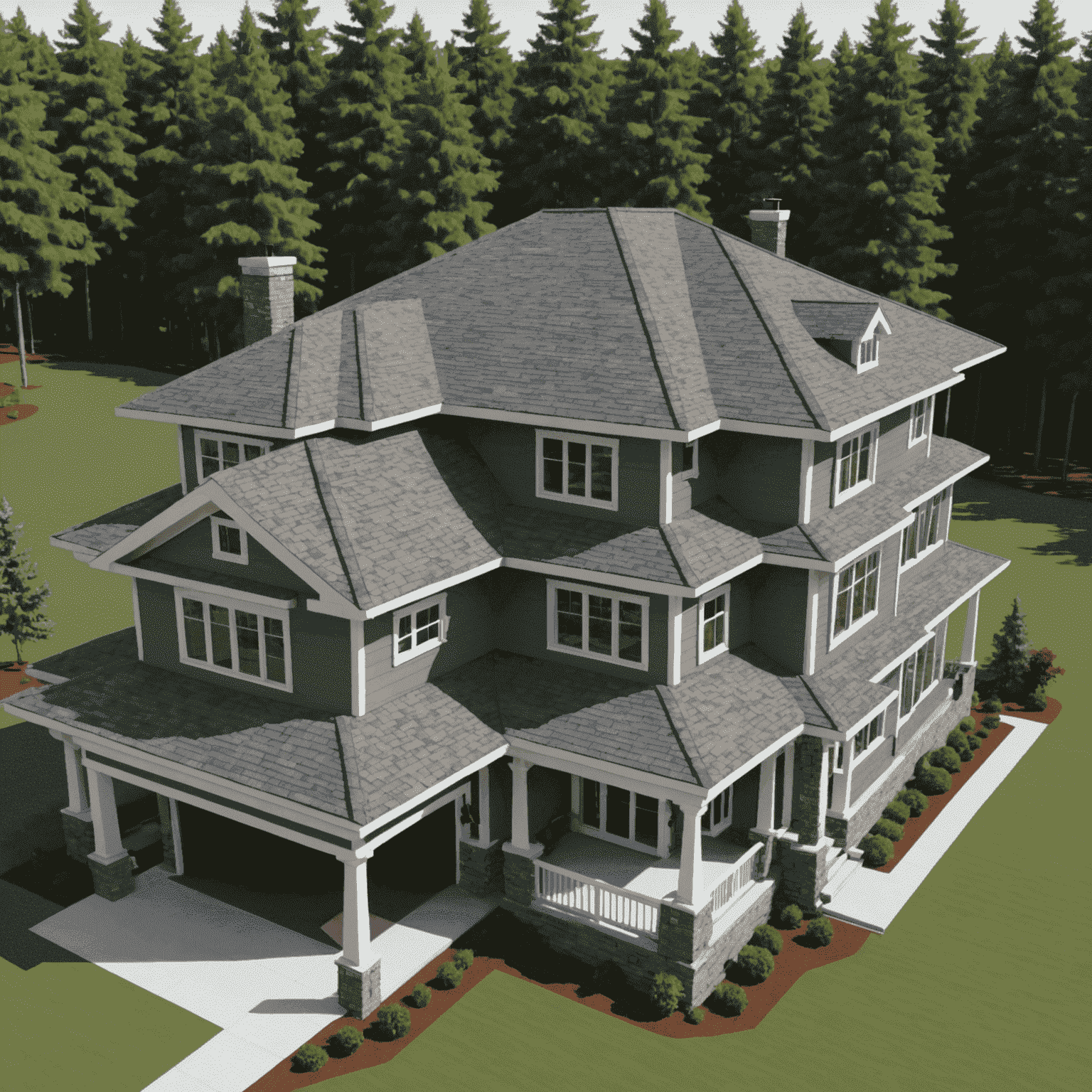 Example of a hip roof being created in SketchUp, demonstrating the technique of creating sloped faces on all sides that meet at the ridge lines to form a complex roof structure.
